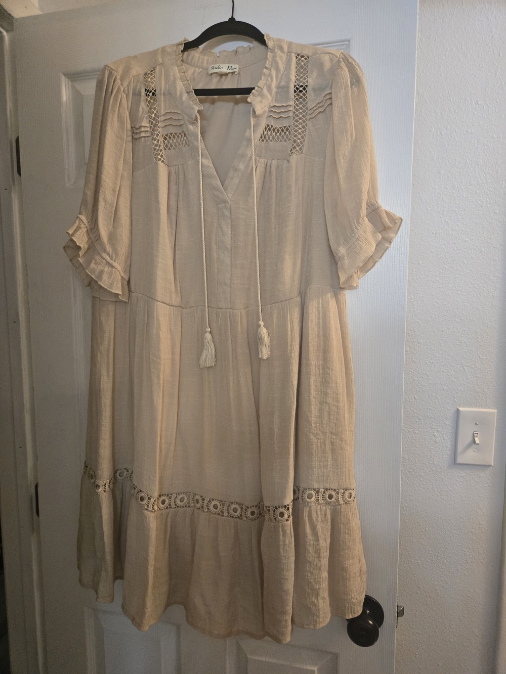 Boho Tassel Tie Mini Dress in Beige